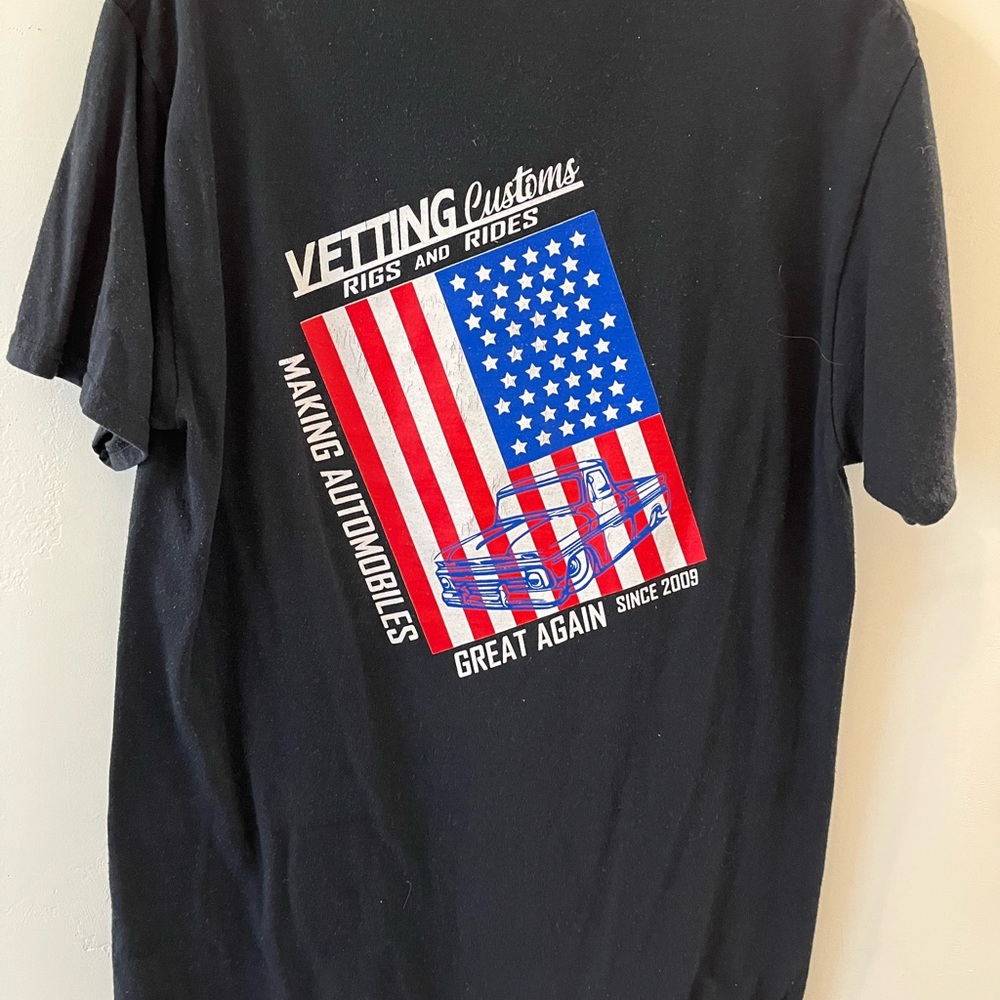 Black Graphic T-Shirt with American Flag Design